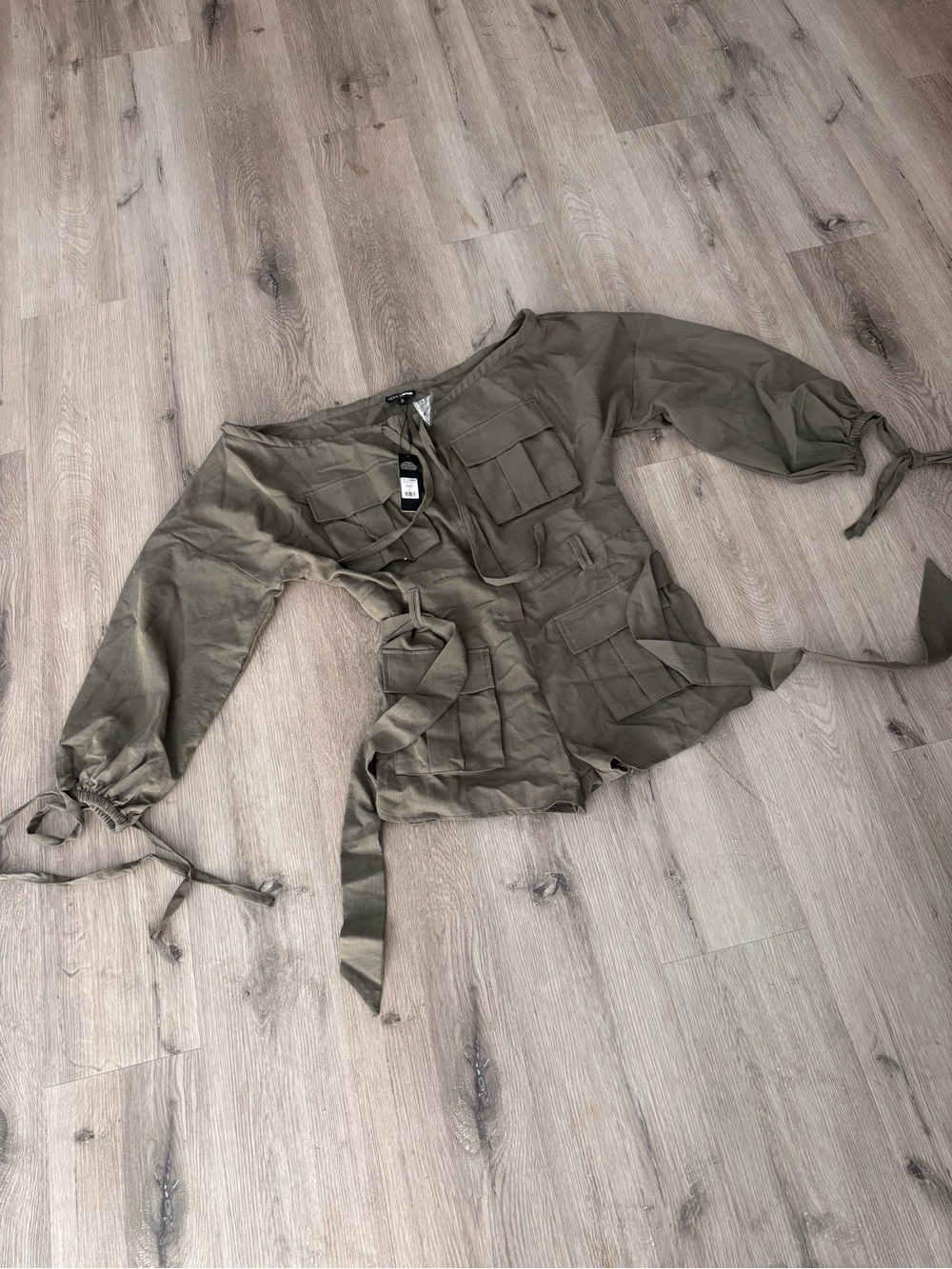 FASHION NOVA Olive Utility Wrap Jumpsuit